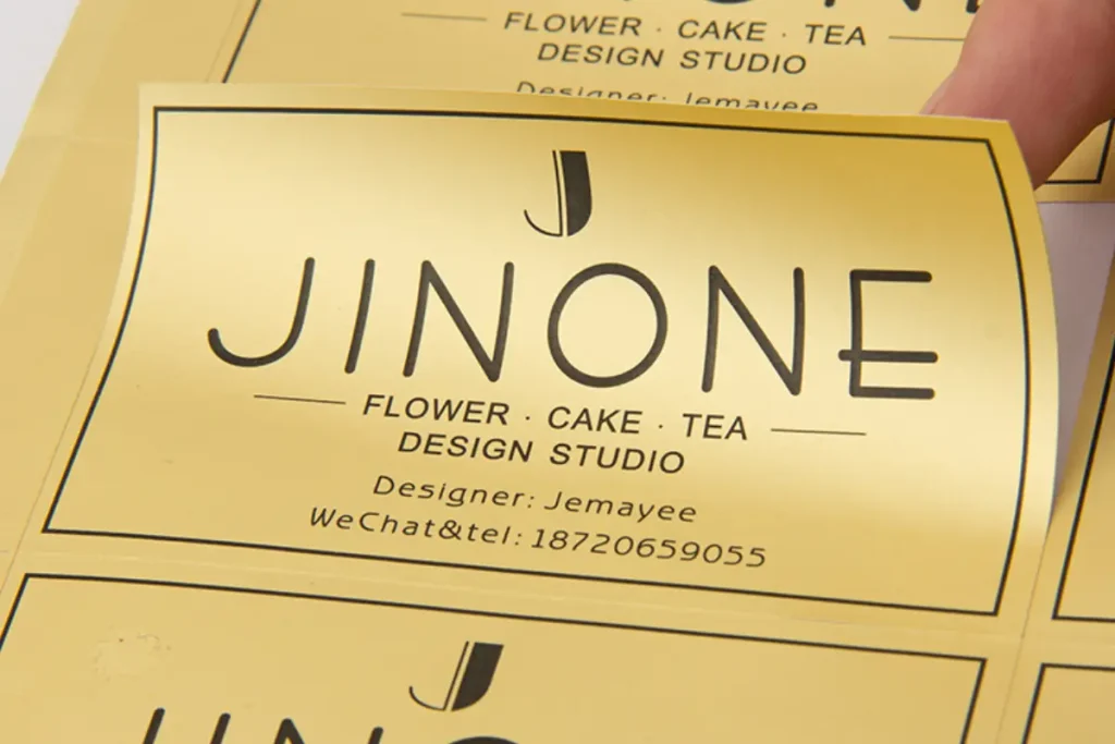 A custom sticker showing the sophisticated, satin-like texture of the matte gold finish.